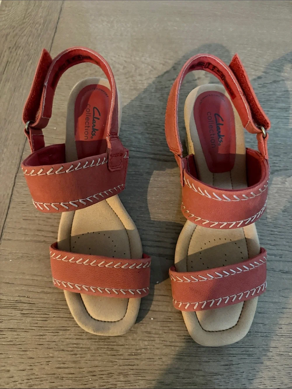 Clarks women’s Coral Orange Double-Strap Slingback Sandals